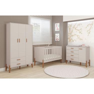 Imagem de Conjunto Quarto Infantil Iris 100% MDF- Com Berço Mini Cama e Gaveteiro Sistema Antitom...