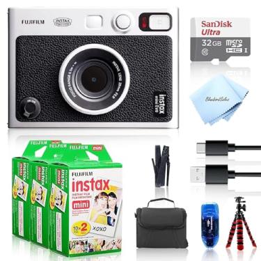 Imagem de Câmera híbrida Fujifilm Instant Mini EVO (preto) com 60 folhas de filme instantâneo + cartão de memória de 32 GB + estojo acolchoado pequeno + leitor de cartão SD + tripé flexível + pano de limpeza de