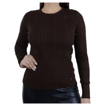Imagem de Blusa Feminina Alpelo Tricot Plus Size Marrom Cocoa - 10900586-Feminino