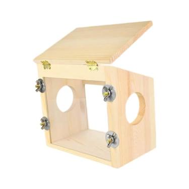 Imagem de Baoblaze Casa de hamster de madeira, cabana de esconderijo para animais pequenos, brinquedo de gaiola, artesanal, refúgio de hamster para sírio, hamsters