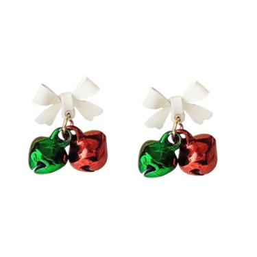 Imagem de Brinco de sino de Natal verde vermelho sininho fofo enfeite de laço brincos pendurados para pendurar hipoalergênico prata esterlina atmosfera de Natal festival festa joias presente filha, Metal, Sem