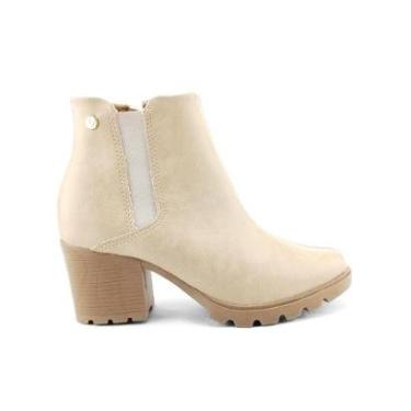 Imagem de Bota Branca Feminina Via Uno Salto Grosso Tratorado Médio Chelsea-Feminino