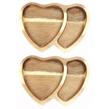 Imagem de JB Home Collection 4918, prato de madeira de acácia premium em forma de coração, bandeja romântica de servir para aperitivo de lanche, bolo, frutas, nozes, 18 x 15 cm, pacote com 2