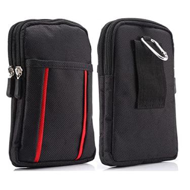 Imagem de Bolsa universal para celular, bolsa de cintura masculina para uso ao ar livre, pequena bolsa tática para cinto para smartphone bolsa de dois andares para celular bolsa de transporte coldre de cinto