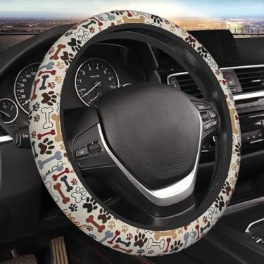 Imagem de Linda capa de volante marrom com estampa de osso de pata para mulheres gato pegada de cachorro decoração interior de carro e capa protetora para volante de 38 cm