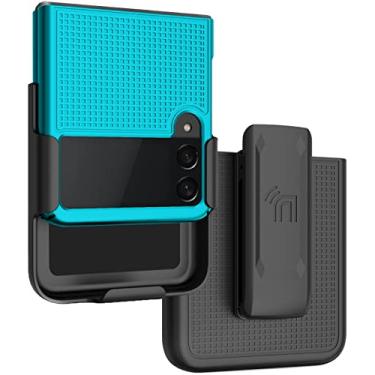 Imagem de Capa com clipe para Galaxy Z Flip 3 5G, Nakedcellphone [textura de grade] capa rígida fina e [rotativo/catraca] combo de coldre de quadril para cinto para telefone Samsung Z Flip3 (SM-F711, 2021) -