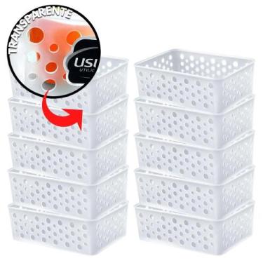 Imagem de Kit 10 Cesto Organizador Rattan Armário Gaveta Lavanderia P - Usual Ut