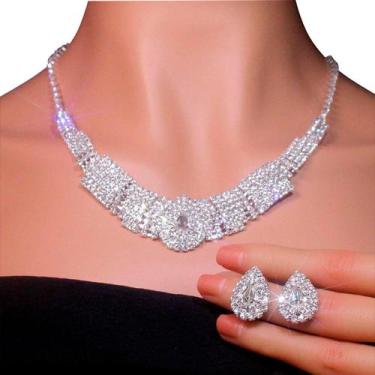 Imagem de kit Colar com brinco Pingente Diamante strass Delicado Luxo - anjo da 
