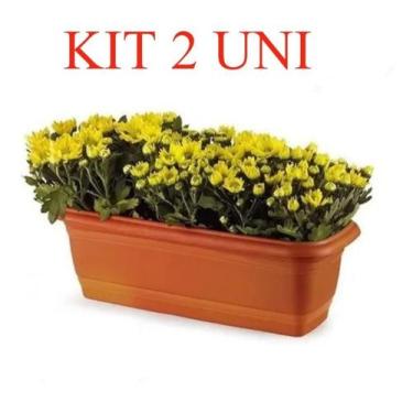 Imagem de kit 2 Vaso Jardineira Plastico Retangular Marrom 35 Cm - PLASTICOS RIS