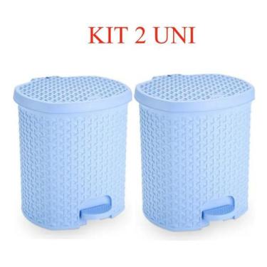 Imagem de 2 Lixeira Cesto Lixo Cozinha Banheiro Pedal 6 L Rattan Azul - PLASNORT