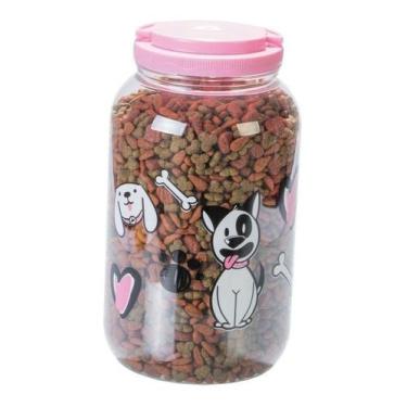 Imagem de Pote Porta Ração Cachorro Gato Pet 3,6 Litros Com Alça Rosa - BANDEIRA