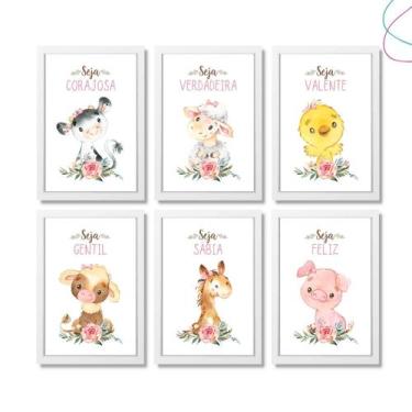 Imagem de 6 Quadros Decorativos c/ moldura Animais da Fazenda Menina - Creative 