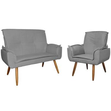 Imagem de Kit 1 Namoradeira mais 1 Poltrona Emília Suede Cores - DS Estofados, C