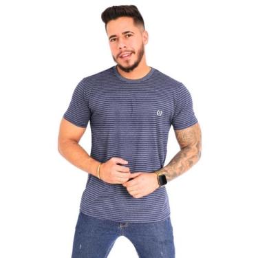 Imagem de Kit 03 Camisa Gola O Listrada Masculina Tecido Fio 30.1 100%Algodão - 