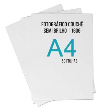 Imagem de Papel Couche Semi Brilho A4 160g Fotográfico Pacote com 50 Folhas para