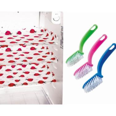 Imagem de Kit 3 Toalhas Para Geladeira Joaninha + 3 Escovas de Limpeza - JW SHOP