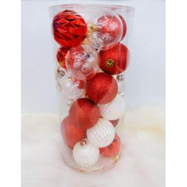 Imagem de Bolas de Natal Com 24 Bolas 6cm 3 Cores Vermelho Branco Transparente D