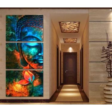 Imagem de Quadro Decorativo 120x60 3 Peças Buda Colorido Mdf 6mm - NEYRAD