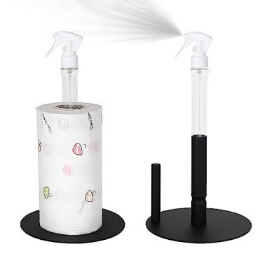 Imagem de Suporte de toalha de papel com frasco de spray, bancada de aço inoxidável, suporte de toalhas de papel de cozinha com uma mão com base ponderada antiderrapante (preto)