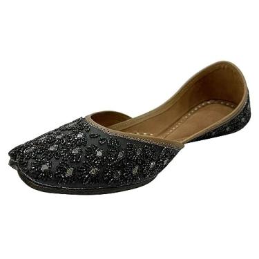 Imagem de Stop n Style Tênis feminino liso Punjabi Juti Designer Mojaris bailarina étnica feito à mão preto, Preto, 38