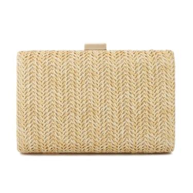 Imagem de Freie Liebe Bolsas clutch de palha para mulheres, bolsa de verão para noite, ráfia, bolsas transversais, bolsas de praia de tecido, Marrom claro, Small