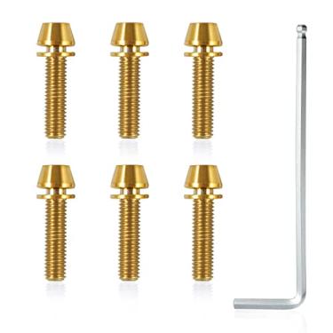 Imagem de SPEEDWOX 6 parafusos Allen hexagonais cônicos com chave sextavada, titânio M5 x 20 mm com arruela, parafusos de haste de bicicleta MTB Road Mountain Bike dourado para haste de bicicleta MTB