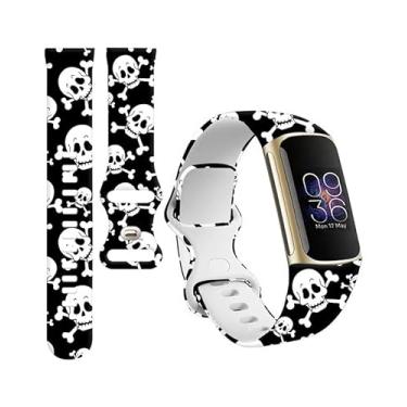 Imagem de BOSPFJG Pulseiras esportivas compatíveis com Charge 6/Charge 5 para mulheres e homens, pulseiras de substituição macias à prova d'água para rastreador de fitness Charge Advanced (caveira legal)