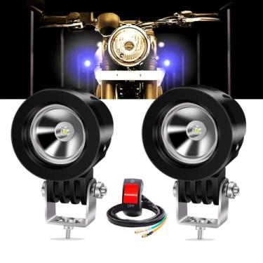 Imagem de Luzes de LED para motocicleta, 5 cm, 10 W, redondo, lâmpadas de LED, refletores, dianteiras, neblina, condução, 12 V, 24 V, para trator ATV 4 x 4 motocicleta, azul (inclui interruptor)