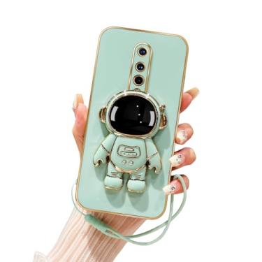 Imagem de Tesazxcn Capa para celular OnePlus 8 fofa 6D Astronauta com função de suporte, com cordão luxuoso chapeamento capa galvanizada para OnePlus 8, 1+8, ciano