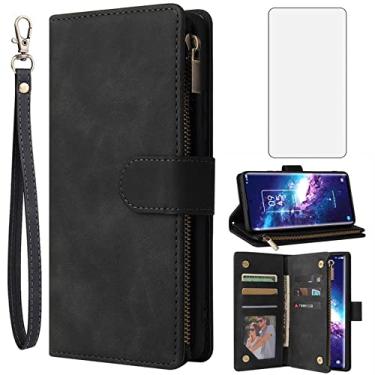 Imagem de Asuwish Capa carteira compatível com TCL 20 Pro 5G, protetor de tela de vidro temperado e capa flip de couro, suporte para cartão, acessórios para celular, capas de telefone TPU para TCL20Pro G5 TLC