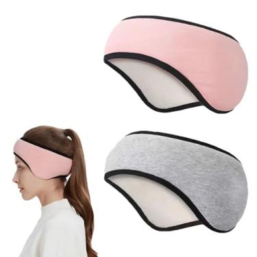 Imagem de Lopsity 2 peças de aquecedores de orelha de lã para homens e mulheres, faixa de cabeça ajustável de inverno, protetores de ouvido, ciclismo, corrida, à prova de som, envoltório para dormir (rosa +