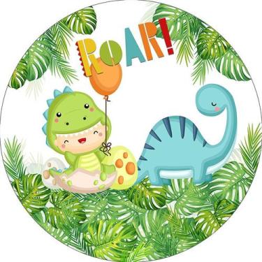 Imagem de Painel De Festa Redondo 1,50x1,50 - Dinossauro Cute Folhagens Roar 020