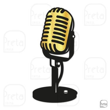 Imagem de Escultura de Parede Decorativo Microfone Clássico 50x23cm - Linha Pret