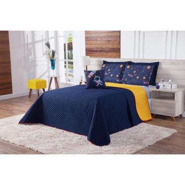 Imagem de Conjunto Cama Queen Size Colcha Galaxia Dupla Face 200 Fios ASTRONAUTA