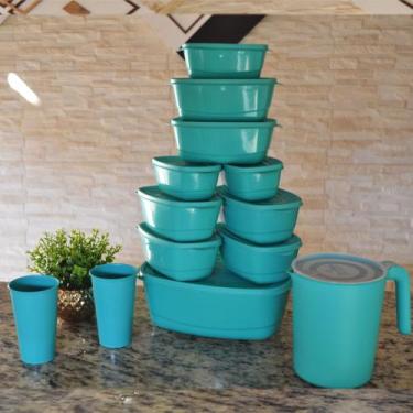 Imagem de Kit 10 Potes Mais 1 Jarra 1.500ml  Mais 2 copos 300ml Melhor Qualidade