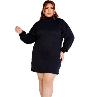 Imagem de Vestido Preto Poncho Lanzinha Plus Size Manga Longa Tricot Comfy E Ver