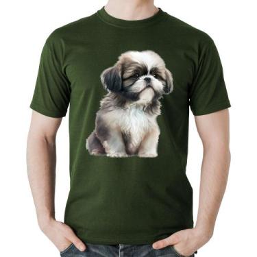 Imagem de Camiseta Algodão Cachorro Shih Tzu Filhote - Foca na Moda, Musgo, M