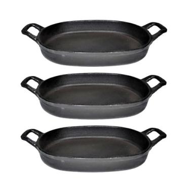 Imagem de Kit 3 Assadeira De Ferro Lisa Oval Alça Ferro St 35X24Cm - Rig Fundido