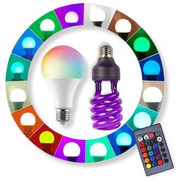 Imagem de Lâmpada LED Colorida RGB Controle Remoto 9w Com Lâmpada NEON Festas ev