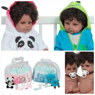 Imagem de Kit Boneca Reborn Gêmeos Pandinha Sapinho Bolsa Acessórios - Cegonha R