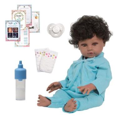Imagem de Bebê Tipo Reborn Menino Corpo de Vinil Pode Molhar + Itens - Cegonha R