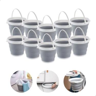 Imagem de Kit 10 Balde Silicone Dobrável Retrátil Flexível 5 Litros Com Alça - F