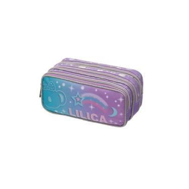 Imagem de Estojo Triplo Lilica Ripilica Glitter Escolar Infantil, Lilás