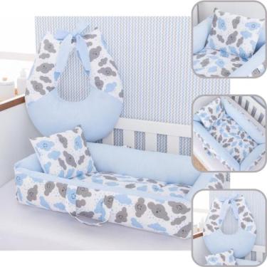 Imagem de Kit Ninho e Almofada Amamentação Berço Bebê Luxo - Criativa, Nuvem Azu