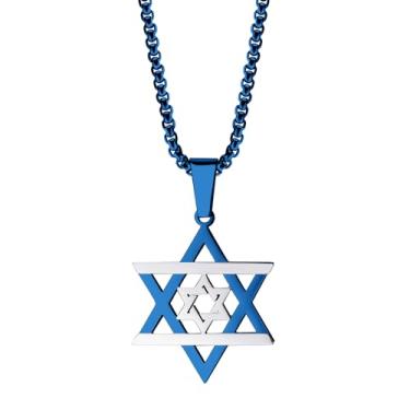 Imagem de 555Jewelry Colar de estrela de Davi de aço inoxidável para mulheres e homens, colar unissex com pingente de estrela judaica, corrente de caixa de 40-61 cm, 24 Inch, Aço inoxidável, Sem Pedra Preciosa