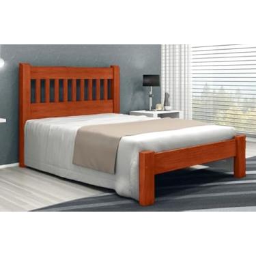 Imagem de Cama Queen Size Lisboa de Madeira Maciça Angelim Pedra/Tauari - Cor Imbuia