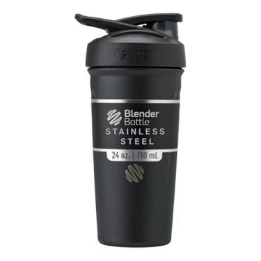 Imagem de BlenderBottle Garrafa de água de aço inoxidável isolada Strada Shaker Cup com batedor de arame, 680 g, preta