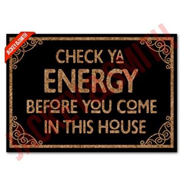 Imagem de Jackey&Smith Tapete de boas-vindas Check Ya Energy Capacho para entrada de casa capacho engraçado 76 x 45 cm, 6 mm de espessura, tapetes antiderrapantes para tecido de feltro de porta