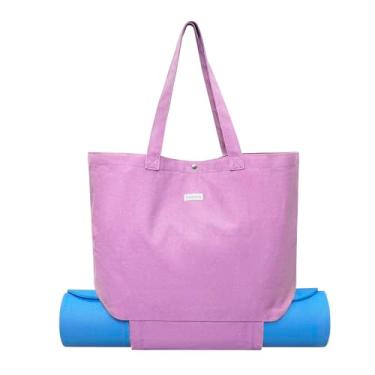 Imagem de Bolsas de ioga femininas de lona, tapetes de ioga, bolsa de ombro para escritório, treino, pilates, viagens, praia e academia (roxa)
