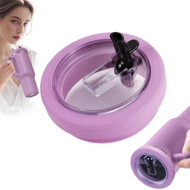 Imagem de Tampa de canudo de substituição à prova de vazamento compatível com Stanley Quencher 1,134 g, tampa de copo de silicone sem derramamento reutilizável (roxa)